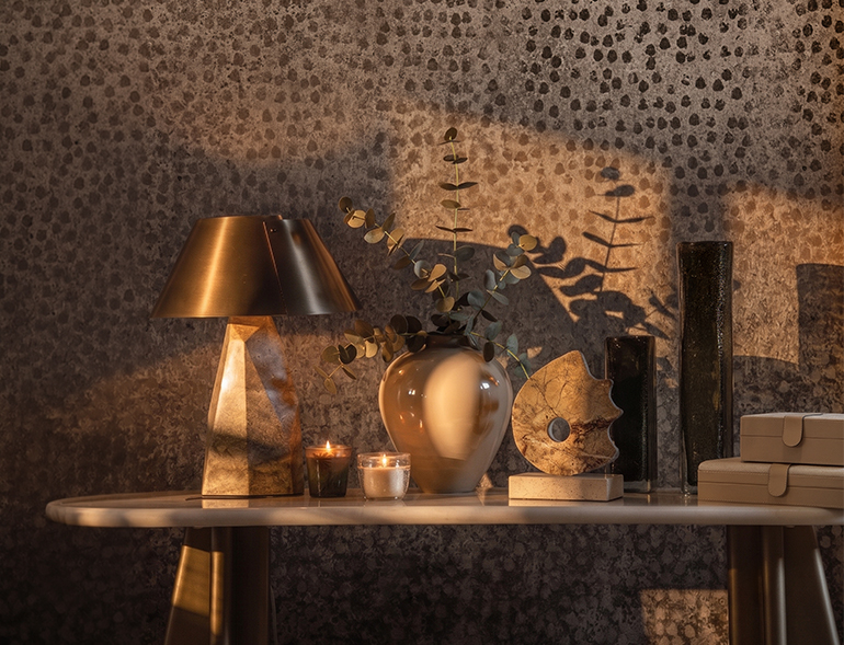 Ramadan style sideboard styled with candles, vases, and decorative accessories